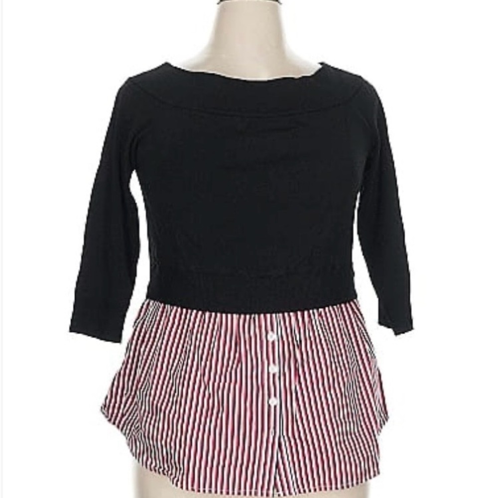 INC International Concepts Black and Red Striped Blouse - Size XL